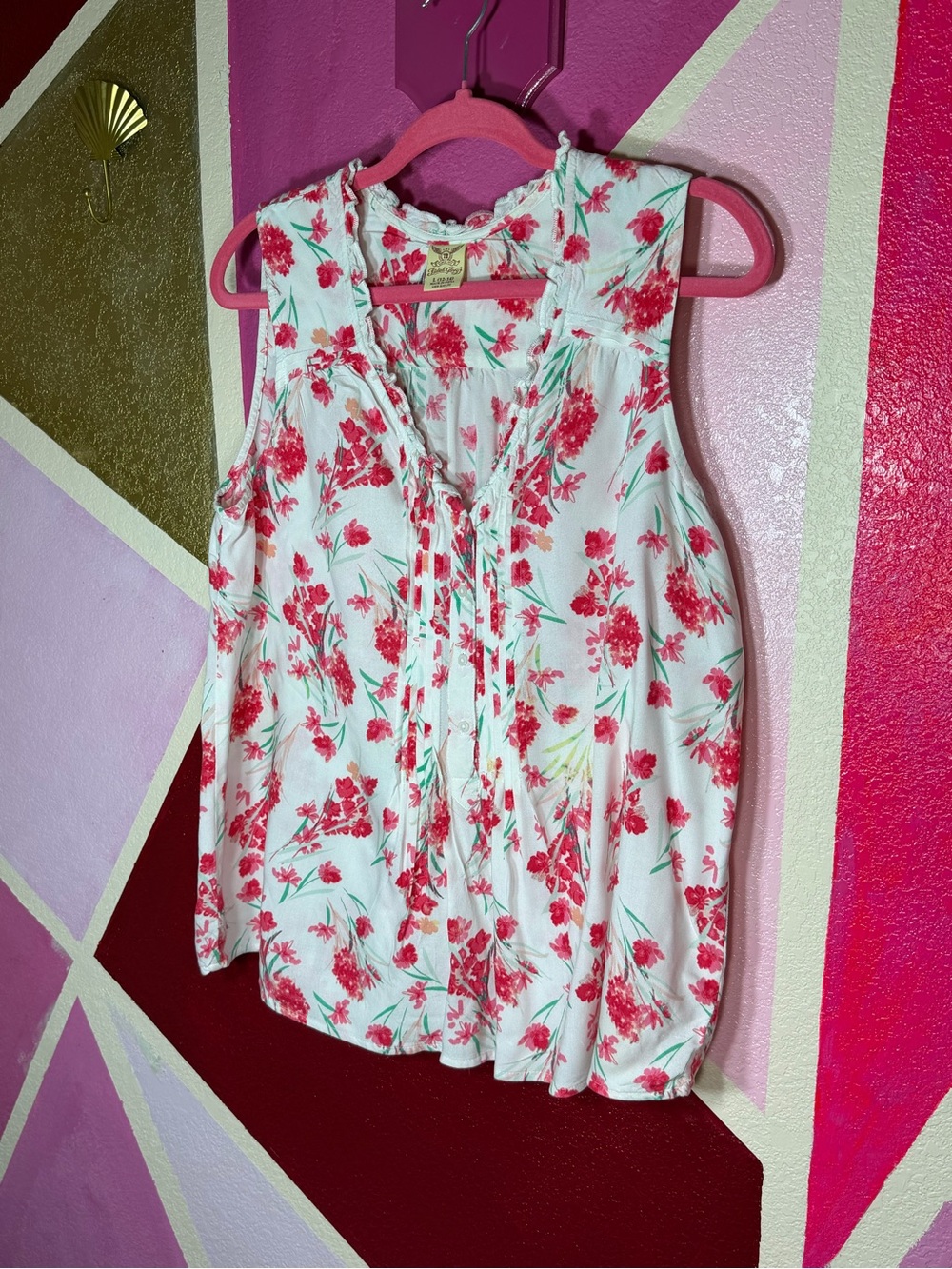 Faded Glory Pink Floral Sleeveless Pintuck Blouse Size L (12-14) - Picture 3 of 15